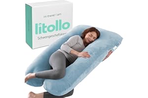 ‎LITOLLO Litollo Schwangerschaftskissen zum schlafen - Seitenschläferkissen mit Bezug - Komfortkissen Erwachsene Stillkissen XXL - Kissen Schwangerschaft 140x70cm - Pregnancy Body Pillow U-Fom Fleece Blau