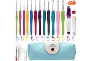 Royouzi 40 Ganchillo Set 11 Piezas Agujas de Tejer Kit 11 Tamaños Ganchillo Set, 2.0mm-8.0mm ErgonóMico Crochet Hook Set con Estuche, Crochet Set para Principiantes, Regalo para Mujer