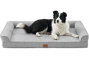 COZY KISS Letto Ortopedico e Lavabile per Cani di Taglia Gigante, 122x81x19 cm, Rivestimento Rimovibile, Fianchi Impermeabili e Base Antiscivolo - Divano Doudou Comodo per Cani, Grigio Argento, XXL