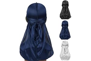 Homeriy 3Pcs Silky Durag Men's Soft Silk Durags Headgear Unisex Cap Turban Turban Hat Long Tail 360 Waves Turban Set, 4 combinations available