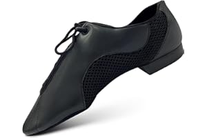 SLIX Professional Lace Up Jazz Shoe, Suede and Rubber Split Sole Dance Shoes with PU Leather and Breath Easy Mesh, Advanced Black Jazz Shoes for Women and Men