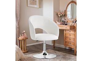 Ckaff Chaise de Coiffeuse, Tabouret de Maquillage, Chaise de Salle à Manger Pivotante, Tabouret de Bar Réglable en Hauteur, Fauteuil de Salon Relax Fauteuil de Cuisine avec Dossier et Socle, Blanc