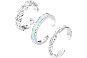 JeryWe 3Pcs 925 Sterling Silber Zehenringe für Damen Mädchen Blume Twist Opal Band Fuß Ringe Verstellbare 14K Weißgold gefüllte Sommer Strand offene Zehenringe Fußschmuck Set Hypoallergen Silber