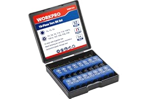 WORKPRO Security Torx Bit Set 16 st, manipuleringssäker S2 stålstjärna bit set, 1/4 tum hexskaft, skruvmejselbit med magnetis