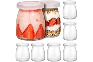 Vtopmart 8 Pack 200ml Reusable Glass Yogurt Jars with Lids, Mini Cup Small Glass Bottles for Homemade Yoghurt, Pudding, Jam, Dessert, Spice Storage