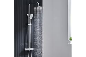 Ulytid Columna Ducha Termostática Cromo, Conjunto Ducha con Grifo Termostatico 38℃, Ducha de Mano de 3 Modos, Sistema Ducha Lluvia Cuadrada 25x25cm, Acero Inoxidable Barra de Ducha Altura Ajustable