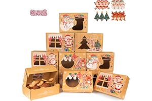 EYCLFY Boîtes à Biscuits Noël Papier Kraft avec Fenêtre Transparente, Boite Gateau Noel, Boite macarons, Boite de Faveur de fête demballage cadeau Pâtisserie pour Donut, Cupcakes