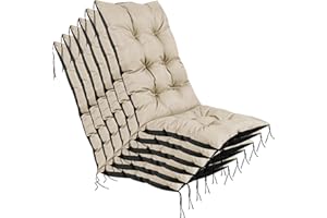 beeco STORE Hochlehner Auflagen Wasserdicht Beige 130x50cm, 6-Stück Set | Made in EU Nicht China | Gartenstuhlauflagen Hochlehner, Sitzkissen Stuhl | Sitzauflage Gartenstuhl, Stuhlauflagen Hochlehner
