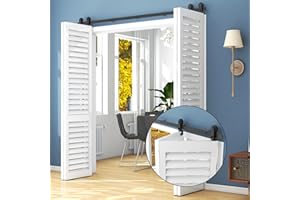 TSMST 183cm/6ft Kit de quincaillerie pour porte de grange coulissante pliante pour 4 portes, ensemble de rails de porte de grange,(keine Tür) Risseau ensem forme de T