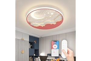 ‎RRBEST LED Kinder Deckenlampe Stern Mond Deckenlampe, Dimmbar Acryl Deckenleuchte Für Kinder Mit Fernbedienung, Modern Kinderzimmer Deckenbeleuchtung Junge Mädchen Schlafzimmer Deckenleuchte, Rosa 50cm
