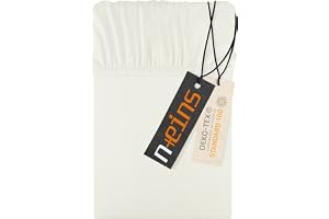 npluseins Jersey-lakan med elastiska hörn i 100 % bomull – i 22 färger – i 6 storlekar, naturvit, ca 200 x 220 cm