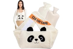 PBWZF Wärmflaschengürtel Panda, Extra Langer 130cm Wärmflasche Gürtel mit Wärmflaschenbezug und Weichem Taillenbezug, Umhänge Wärmflasche aus Gummi für Nacken, Schulter, Beine, Rücken, Taillenwärmung