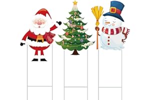PANTSLINE 3 Piece Christmas Decorative Metal Stakes 29 Inch Yard Metal Snowman, Christmas Tree and Santa Claus for Outdoor Decorations, for Front Door, Lawn, Garden, Patio