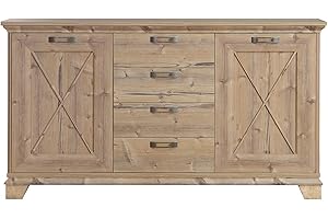 ‎FORTE FORTE Nepal Kommode mit 2 Türen und 4 Schubladen, Holzwerkstoff, Bramberg Fichte, 175 x 97,2 x 45 cm