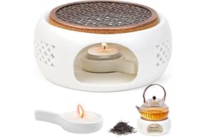 BHHTBB Stövchen für Teekanne Keramik Teekannenwärmer Teewärmer Keramik Teestövchen Weiß Stövchen Porzellan ø 15 cm, mit Korkmatte für Wärmeerhaltung von Tee Kaffee Milch