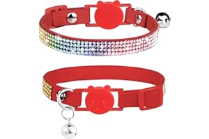 DAIHAQIKO Collare per Gatti a Strappo Collari per Gattini con Campana in Velluto con Strass per Gatto Femmine Gatti Maschi Animali Domestici