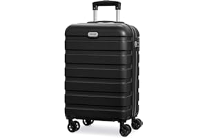 AnyZip Suitcase PC ABS Hard Shell Lightweight Cabin Luggage with 4 Double Universal Wheels TSA Lock Carry-ons 20-Inch（Black）
