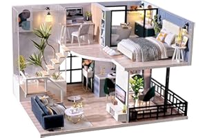 CUTE-Eyfud DIY Miniature Dollhouse Kit, Handmade Mini Wooden House Kits with Furniture -1:24 Scale Toy Doll House with Plus Music Box & LED Light for Perfect Home Décor or Gift (NORDIC APARTMENT)