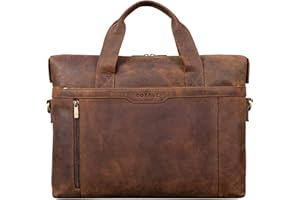 ROYALZ 'Seattle' Moderne Ledertasche Herren aus Echtleder groß - ideal als Business Aktentasche flache Laptoptasche 14-15.6 Zoll zum Reisen mit Trolley Halter;Farbe:Roma Cognac Braun
