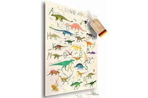 LINEO Poster educativo a forma di dinosauro ABC per bambini; poster Dino XXL per cameretta dei bambini, decorazione e apprendimento dell'alfabeto; poster da parete decorativo per bambini, 60 x 42 cm GERMAN