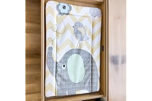 Callowesse Baby Changing Mat 76x45cm. Waterproof, Wipe Clean, Raised Edges, Portable and Foldable – Elephant Chevron Design