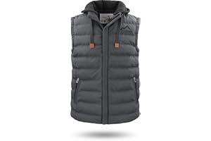 normani Herren Weste Steppweste mit Swaet Kapuze und Stehkragen - Outdoor Weste mit wasserdichten Reißverschlüssen