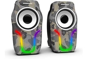 MAMBASNAKE Altoparlanti per computer, Altoparlanti per PC alimentati tramite USB 2.0 Controllo del volume stereo, 6 effetti retroilluminati a LED RGB, Mini altoparlanti da gioco portatili cablati con 3,5 mm