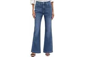 PASUDA Vaqueros Mujer Elásticos Pantalones de Campana Cintura Alta Jeans Flare Pantalones Bootcut Vaqueros Slim Fit Retro Tallas Grandes con Bolsillos