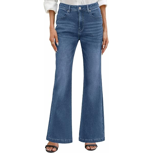 KUNMI Jeans Donna Vita Alta Gamba Larga, Denim Elasticizzato, Modello A Gamba Dritta, Colore Blu Scuro, Taglia 52 (IT 52)