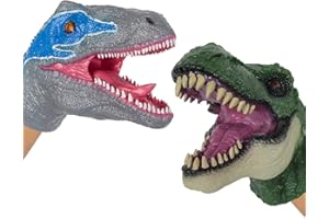 PARTYGEARS Hand Puppet Realistic T-Rex Velociraptor Dinasour Role Play Toy Dinasour Latex Puppet for Both Adult and Children（2 Pack）