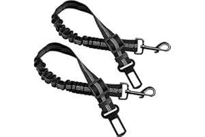 FISTAD Cinturón de Seguridad para Perro 2PS, Reflectantes Ajustable Correa de Perro Nylon de Coche con Elástico para Perros y Gatos de Todos los Tamaños (Negro)