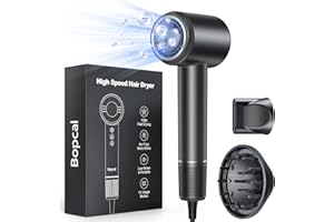 Bopcal Phon Capelli Ionico con Diffusore - 160000 giri/min ad Alta Velocità per Riccioli Secchi, Asciugacapelli Professionale con 500 milioni di ionico, Termo-controllo, per Salone e Viaggio, Regalo