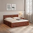 Unique Woodcraft Solid Sheesham Wood Diamond King Size Bed with Box Storage and Headboard for Bedroom Living Room Home Wooden Double Bed Cot Palang Furniture (Honey Finish)