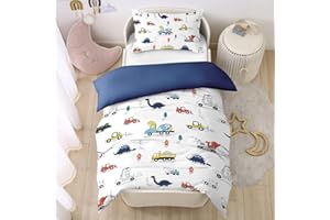 CINYE Dinosaur Boys Single Duvet Cover For Kids Cute Bedding 135×200 cm Colorful Bedding Set With Zip Fastening Comes With 50x75 cm Pillowcase 3D Cars Quilt Cover