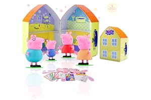 LUPPA Peppa Pig Family Figures - Set of 4 Family House with Playset Toys, Special Art & Crafts Fun - Includes Peppa, George, Daddy Pig and Mama Pig - Ideal for Ages 3 and up