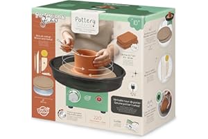 BUKI France – Tour de Potier Électrique pour Enfants et Adultes – 220 TPM – Girelle Métal 20 cm – 1 kg de Terre, Outils et Accessoires Inclus – Guide Illustré – Dès 10 Ans