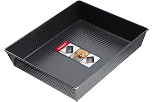 Barattolo rettangolare di Kadax, teglia da forno in 3 dimensioni, bordi in lamiera alti per torte, pane tostato, cheesecake, brownie, scatola di cura facile, (30,5 x 25,5 cm, nero)