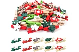 KATELUO Pinzas de Madera Navideñas, 100 Piezas Clips de Fotos, Decorativos y de Artesanía, Pequeñas