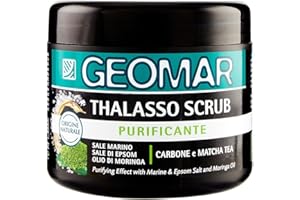 GEOMAR | Thalasso Gommage Purifiant, Avec Sel Marin, Sel d’Epsom, Huile de Moringa et extraits de Charbon et Matcha Tea, 95% d’Origine Naturelle, Made in Italy, 600 g