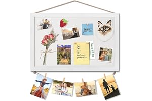NBBENG White Cork Board Pin Board, Small Cork Boards for Walls Wood Framed Display Hanging Pin Board, Pin Notice Board for Home Bedroom Office Wall, Including 10 Pushpins, Linen Ropes, Traceless Hooks, etc