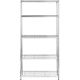 Amazon Basics - 5 Tier Storage Unit with Height Adjustable Shelves and Leveling Feet, Maximum Weight of 680 kg, Chrome, 14" x
