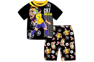 TONGQUD Ronaldo Nr. 7 Schlafanzug-Set für Jungen, kurzärmelig, Nachtwäsche, Sommer, Baumwolle, weicher Schlafanzug, Pyjama-Set, 2-teilig