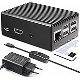 Miuzei Raspberry Pi 3 B+ Gehäuse mit Netzteil Raspberry Pi 3B Gehäuse Aluminium Passiv Kühlung Case mit 5.1V 3A Micro Adapter