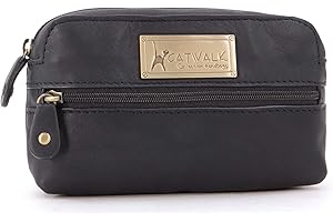 CATWALK COLLECTION HANDBAGS Catwalk Collection - Estuche Compacto para cámara - Cuero Genuino - Bolsa de Accesorios para Bolso - Bolso de Viaje pequeño - Multiuso - Savannah - Negro