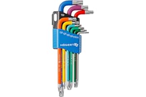 Högert Technik - Chiave TORX I Set da 9 pezzi I Dimensioni da T10 a T50 I In acciaio legato S2 I Resistente alla deformazione e all'abrasione I HT1W817 - Multicolore