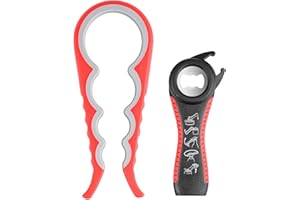 NEXMEE Ouvre-bocal pour les Mains Arthritiques, Kit Ouvre-bouteille Multifonction 6 en 1 pour Ouvrir les Canettes à Anneau, Adapté aux Mains Faibles (Noir et Rouge)