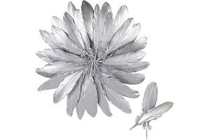 Morices 50 Pcs Silver Feathers for Crafting, 15-20cm Natural Craft Feathers Handmade Decorative Goose Feather for DIY Projects Dream Catcher Carnival Wedding Angel Wings Clothing Decoration