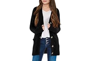 XuBa Mädchen Strickjacke Zopfmuster Langärm Knopfleiste Strickjacke Sweater 2023 mit Taschen
