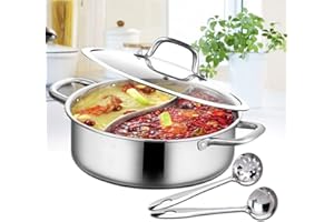 RibasuBB 28/32cm Hot Pot Edelstahl Topf mit Glas Deckel Kochwerkzeug Shabu Shabu 2 Kammer