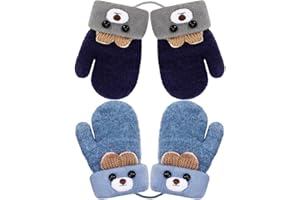 Firtink 2 Paar Baby Handschuhe Winter, Fäustlinge Baby Gestrickte Handschuhe Kleinkind 1-3 Jahre Cartoon Fausthandschuhe Warme Fäustlinge für Kinder Mädchen Jungen